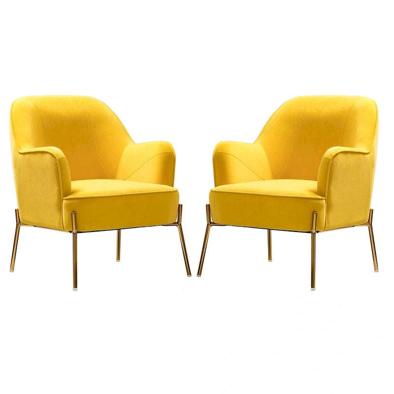 Lot de 2 fauteuils d'appoint Marina en velours moderne avec pieds dorés par HULALA HOME