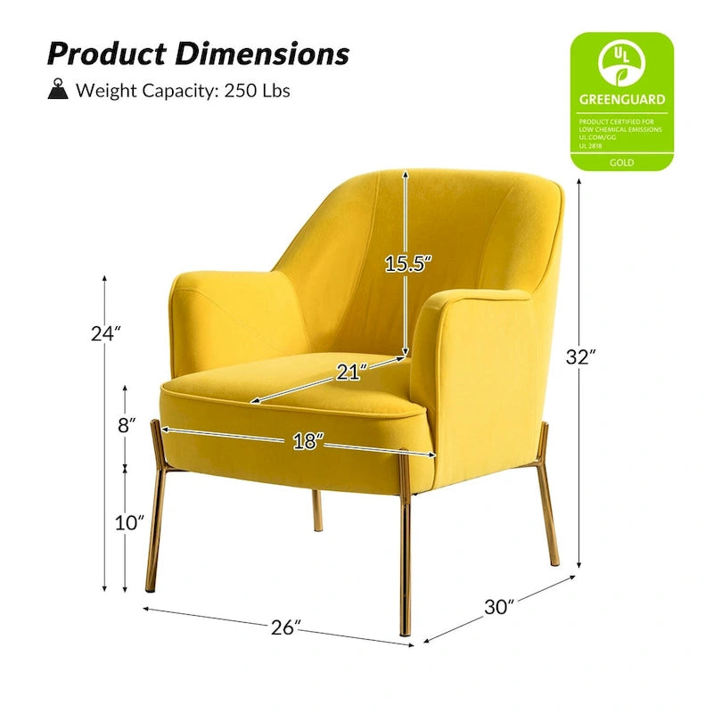 Lot de 2 fauteuils d'appoint Marina en velours moderne avec pieds dorés par HULALA HOME