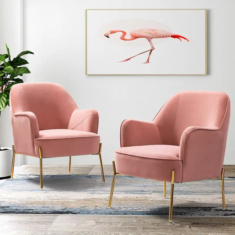 Lot de 2 fauteuils d'appoint Marina en velours moderne avec pieds dorés par HULALA HOME