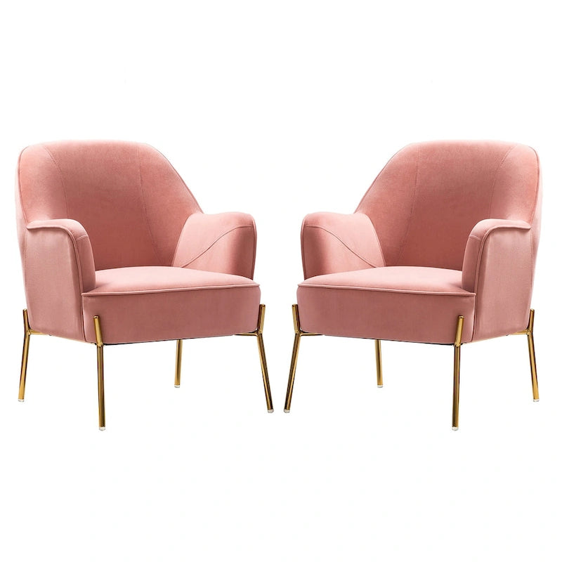 Lot de 2 fauteuils d'appoint Marina en velours moderne avec pieds dorés par HULALA HOME