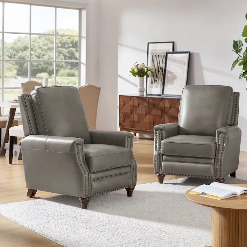 Fauteuil inclinable moderne du milieu du siècle en cuir véritable avec garniture cloutée (lot de 2) par HULALA HOME