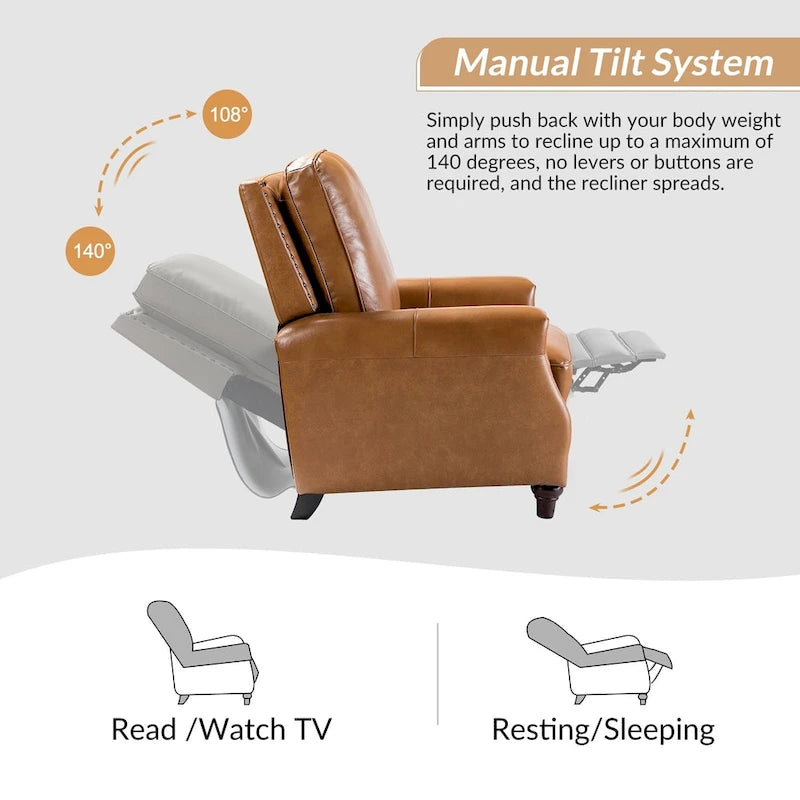 Fauteuil inclinable moderne du milieu du siècle en cuir véritable avec garniture cloutée (lot de 2) par HULALA HOME