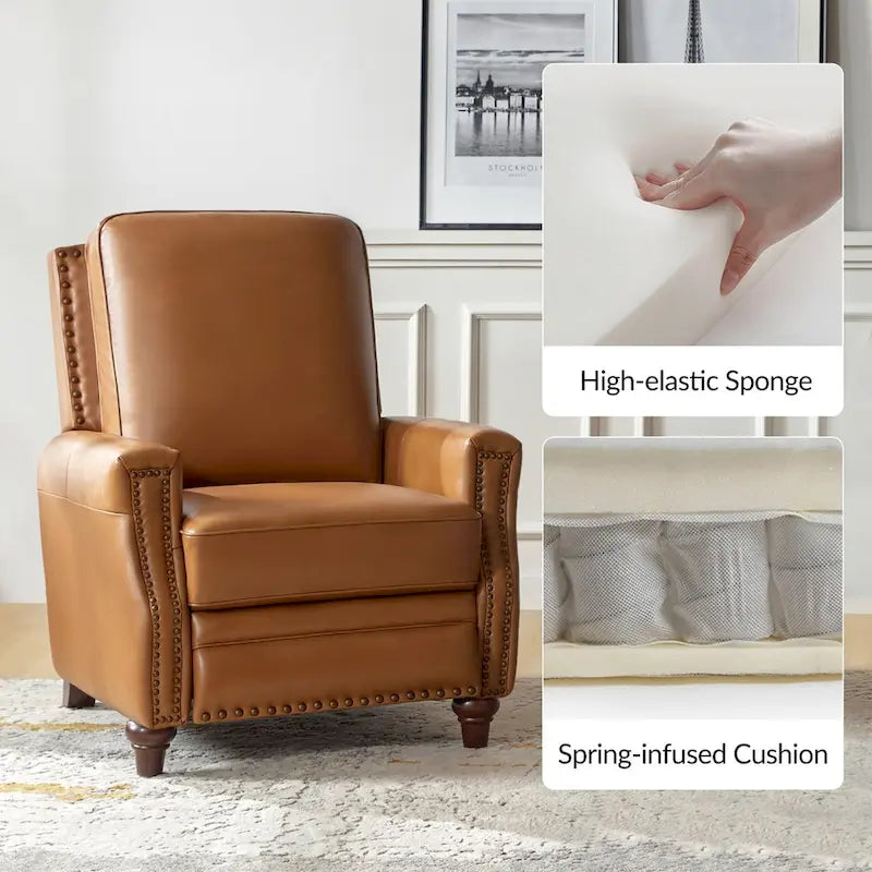 Fauteuil inclinable moderne du milieu du siècle en cuir véritable avec garniture cloutée (lot de 2) par HULALA HOME