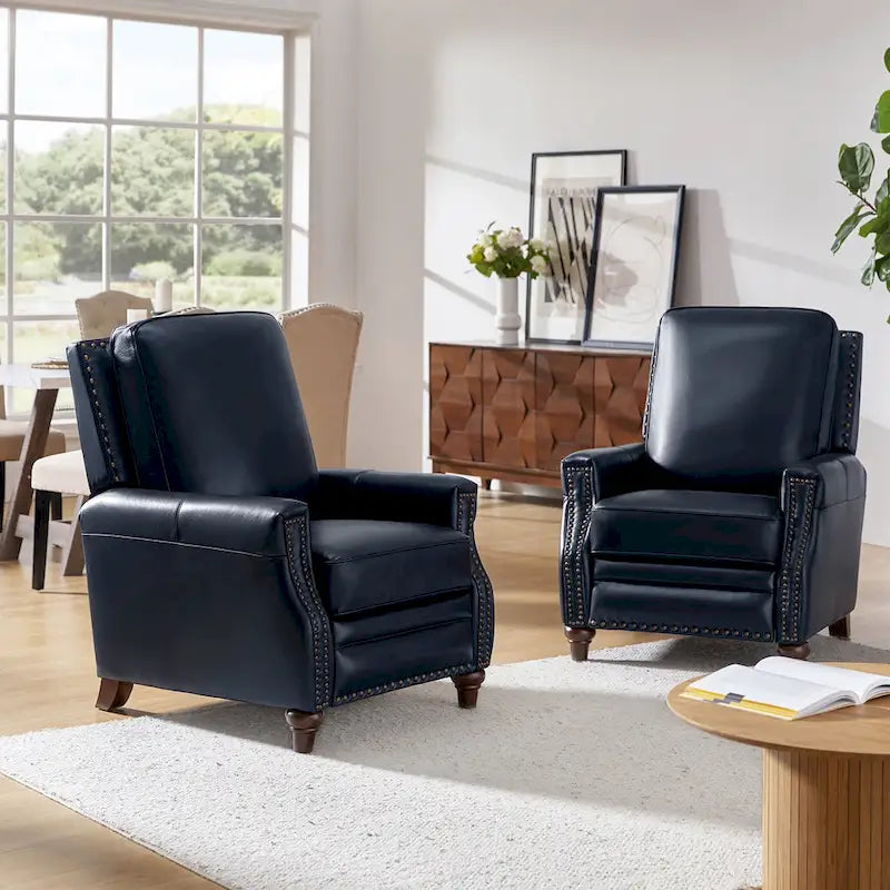 Fauteuil inclinable moderne du milieu du siècle en cuir véritable avec garniture cloutée (lot de 2) par HULALA HOME