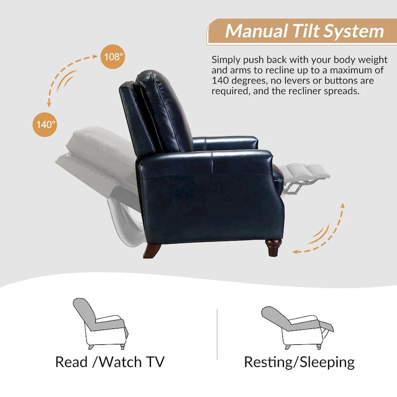 Fauteuil inclinable moderne du milieu du siècle en cuir véritable avec garniture cloutée (lot de 2) par HULALA HOME