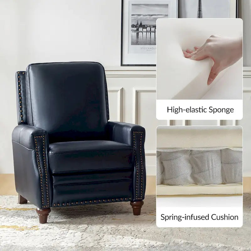 Fauteuil inclinable moderne du milieu du siècle en cuir véritable avec garniture cloutée (lot de 2) par HULALA HOME