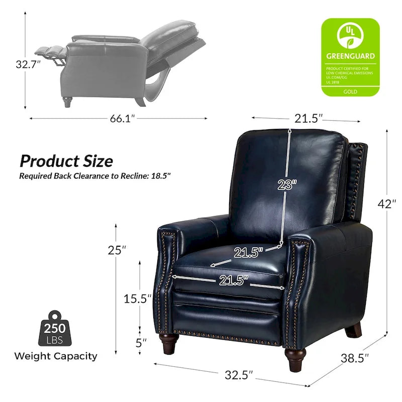 Fauteuil inclinable moderne du milieu du siècle en cuir véritable avec garniture cloutée (lot de 2) par HULALA HOME