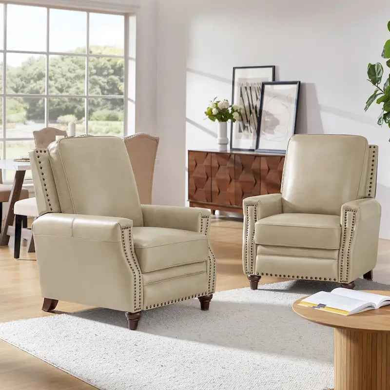 Fauteuil inclinable moderne du milieu du siècle en cuir véritable avec garniture cloutée (lot de 2) par HULALA HOME