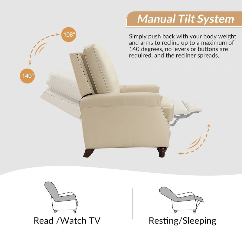 Fauteuil inclinable moderne du milieu du siècle en cuir véritable avec garniture cloutée (lot de 2) par HULALA HOME