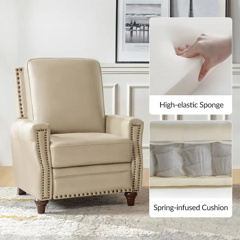 Fauteuil inclinable moderne du milieu du siècle en cuir véritable avec garniture cloutée (lot de 2) par HULALA HOME