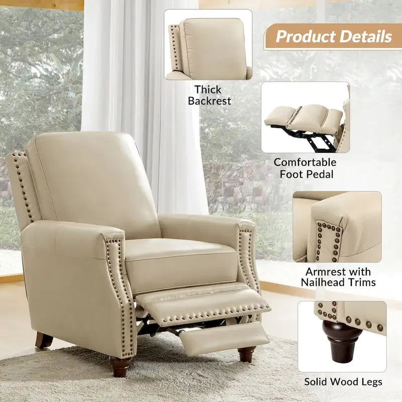 Fauteuil inclinable moderne du milieu du siècle en cuir véritable avec garniture cloutée (lot de 2) par HULALA HOME