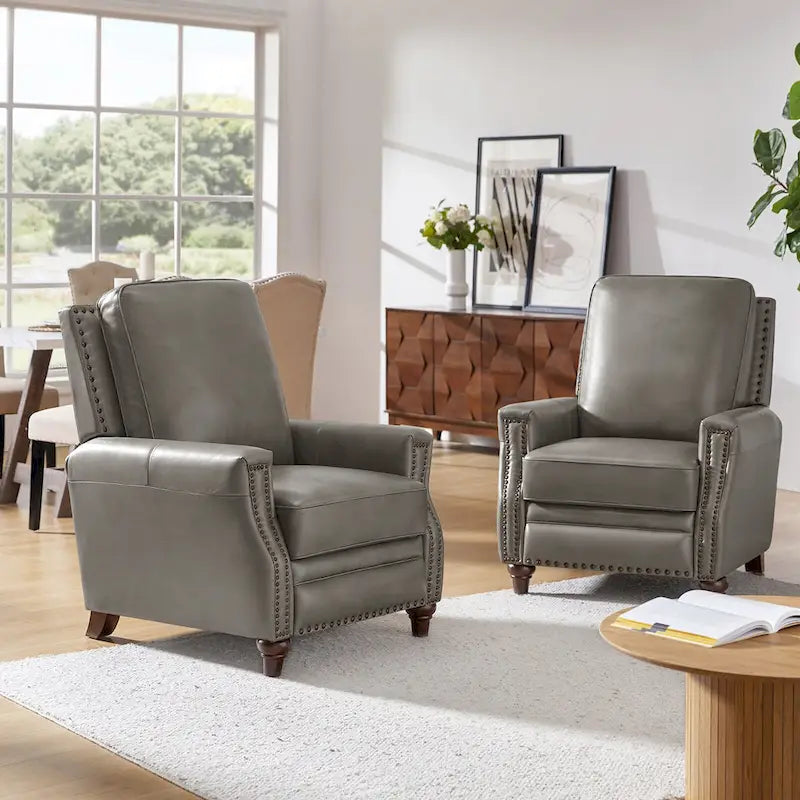 Fauteuil inclinable moderne du milieu du siècle en cuir véritable avec garniture cloutée (lot de 2) par HULALA HOME