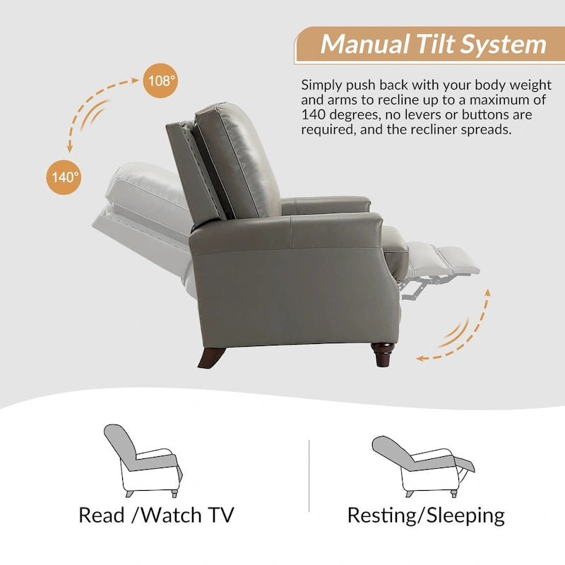 Fauteuil inclinable moderne du milieu du siècle en cuir véritable avec garniture cloutée (lot de 2) par HULALA HOME