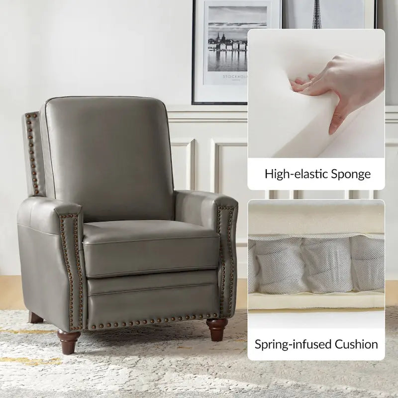 Fauteuil inclinable moderne du milieu du siècle en cuir véritable avec garniture cloutée (lot de 2) par HULALA HOME