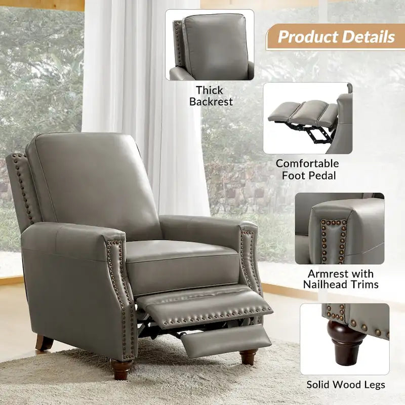 Fauteuil inclinable moderne du milieu du siècle en cuir véritable avec garniture cloutée (lot de 2) par HULALA HOME