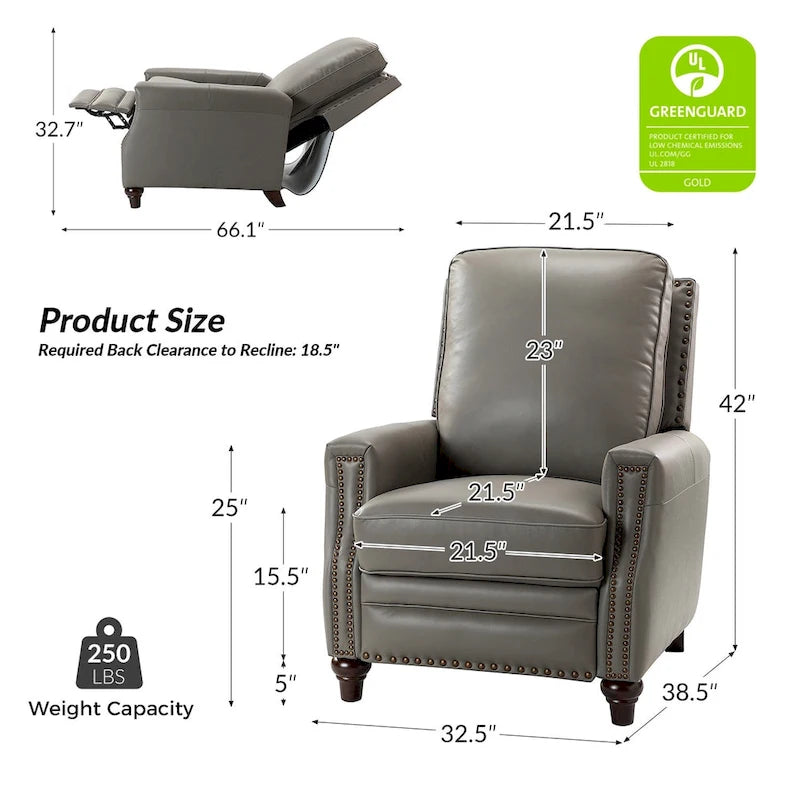 Fauteuil inclinable moderne du milieu du siècle en cuir véritable avec garniture cloutée (lot de 2) par HULALA HOME