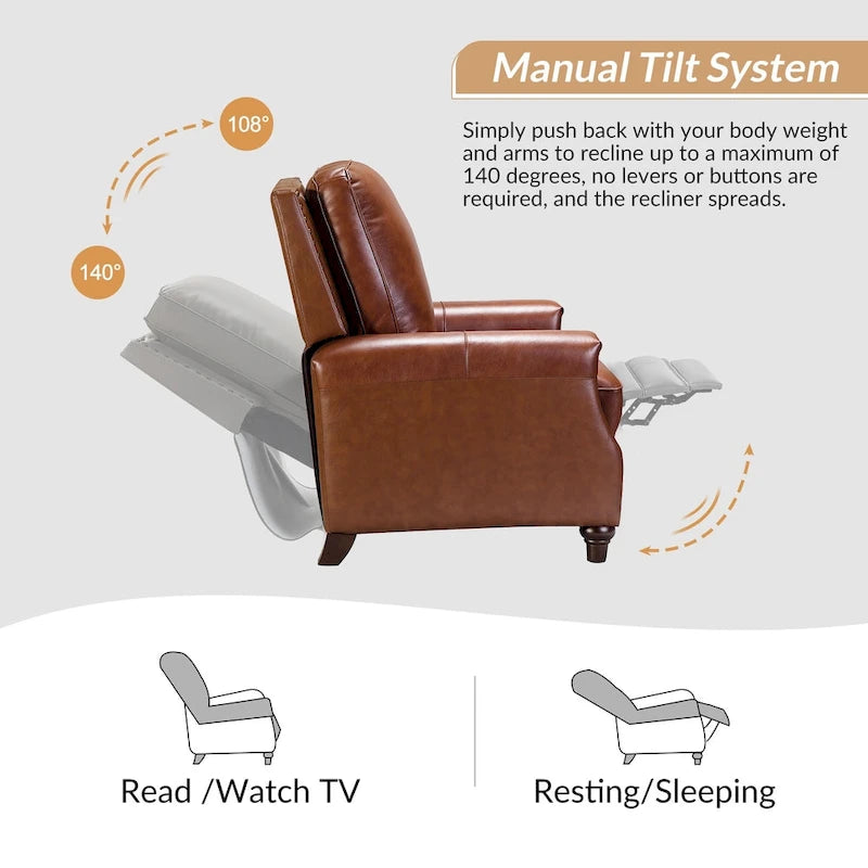 Fauteuil inclinable moderne du milieu du siècle en cuir véritable avec garniture cloutée (lot de 2) par HULALA HOME