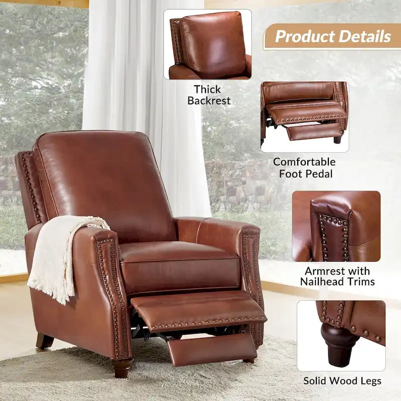 Fauteuil inclinable moderne du milieu du siècle en cuir véritable avec garniture cloutée (lot de 2) par HULALA HOME