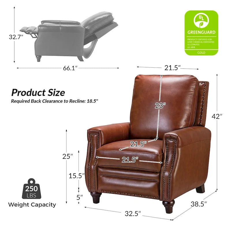 Fauteuil inclinable moderne du milieu du siècle en cuir véritable avec garniture cloutée (lot de 2) par HULALA HOME