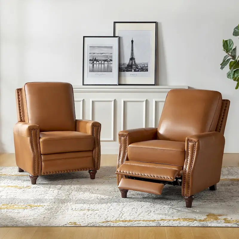 Fauteuil inclinable moderne du milieu du siècle en cuir véritable avec garniture cloutée (lot de 2) par HULALA HOME
