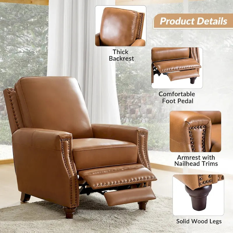 Fauteuil inclinable moderne du milieu du siècle en cuir véritable avec garniture cloutée (lot de 2) par HULALA HOME
