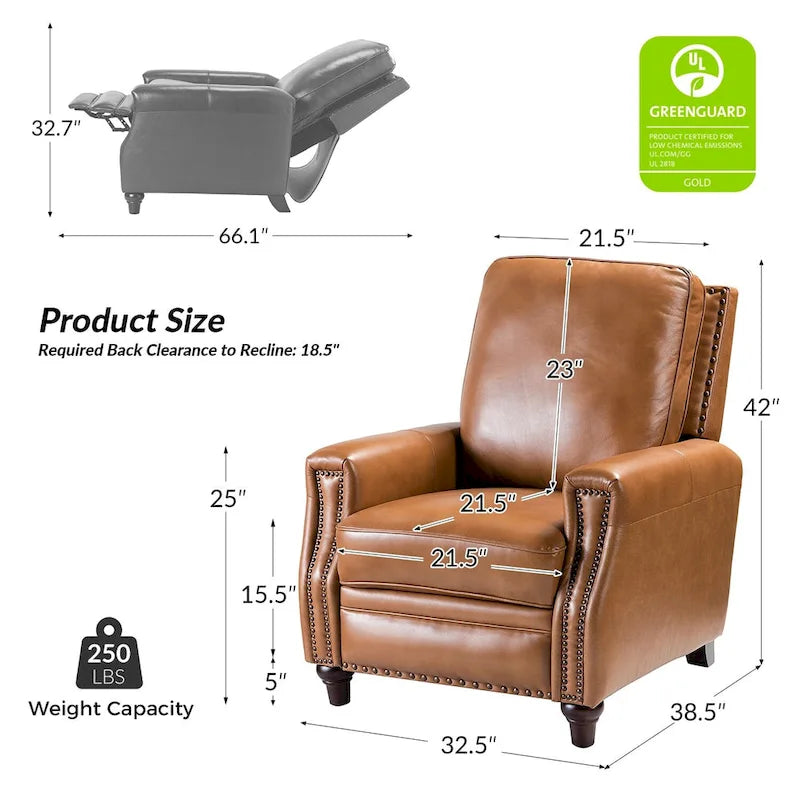 Fauteuil inclinable moderne du milieu du siècle en cuir véritable avec garniture cloutée (lot de 2) par HULALA HOME