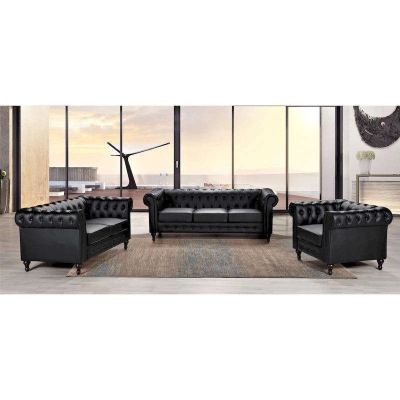 Ensemble de salon 3 pièces classique Chesterfield Brooks - Fauteuil, causeuse et canapé