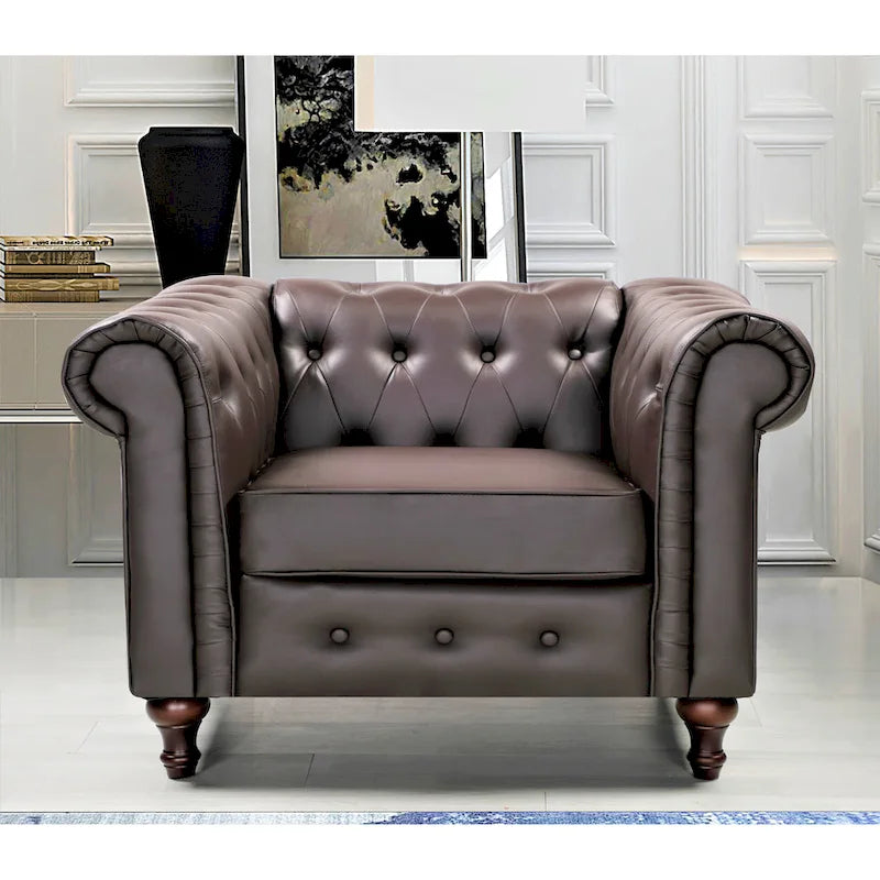 Ensemble de salon 3 pièces classique Chesterfield Brooks - Fauteuil, causeuse et canapé