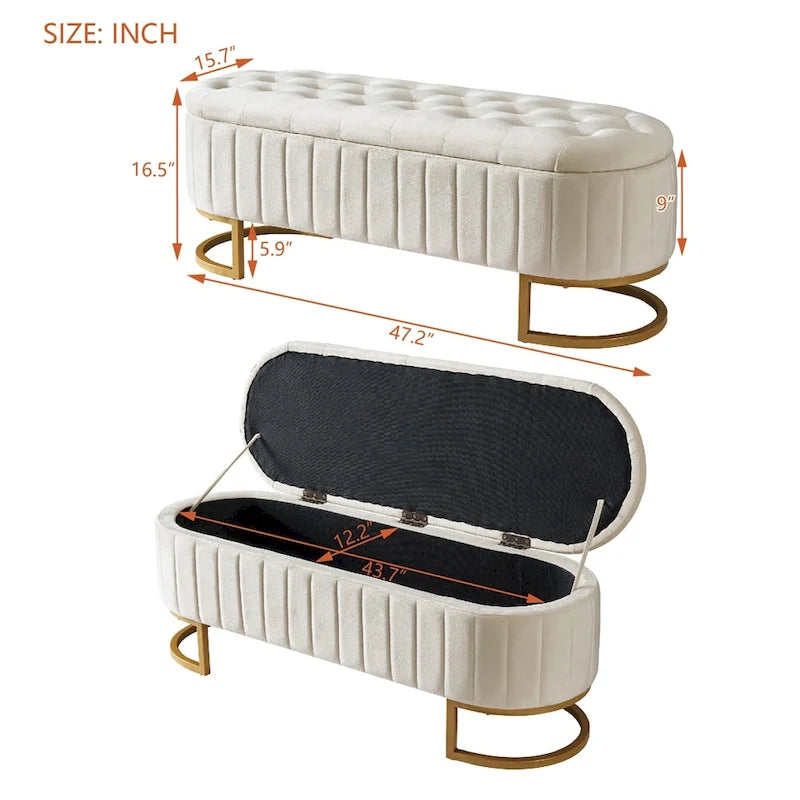 Pouf de rangement en velours rembourré avec capitonnage