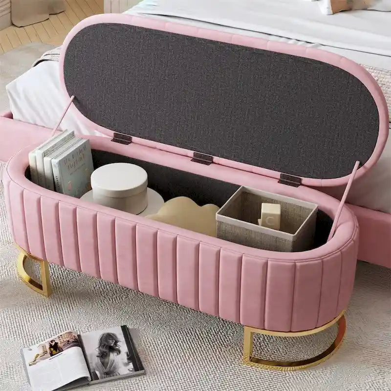 Pouf de rangement en velours rembourré avec capitonnage