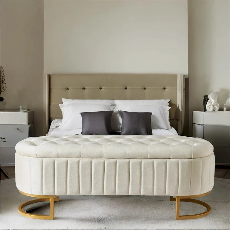 Pouf de rangement en velours rembourré avec capitonnage