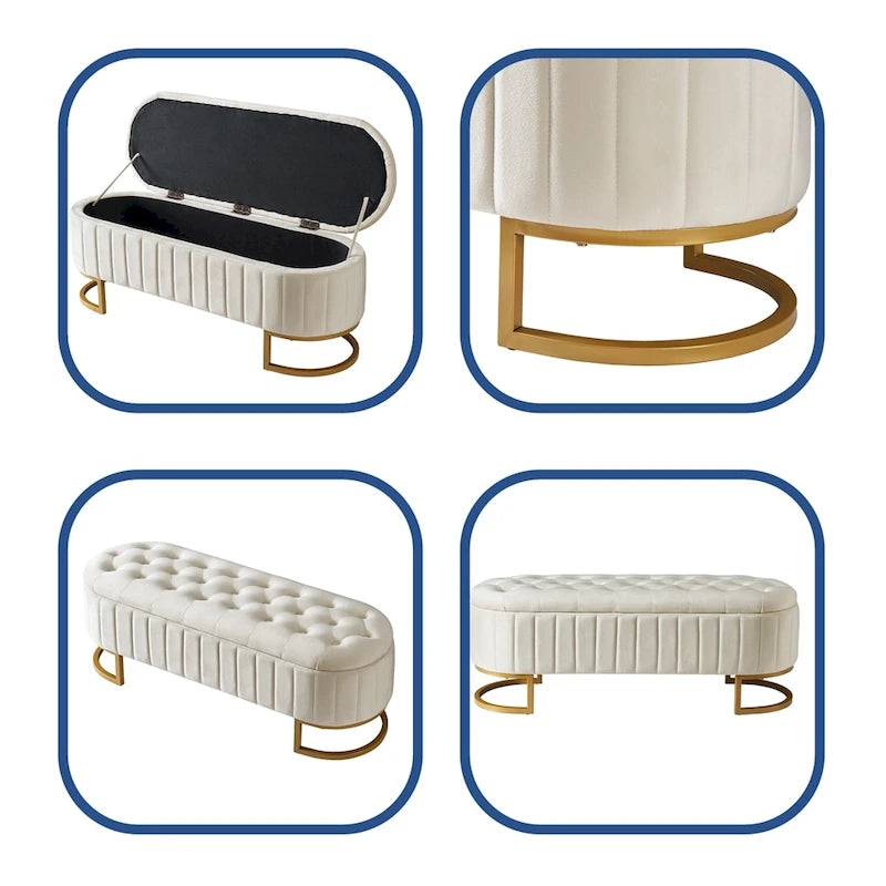 Pouf de rangement en velours rembourré avec capitonnage