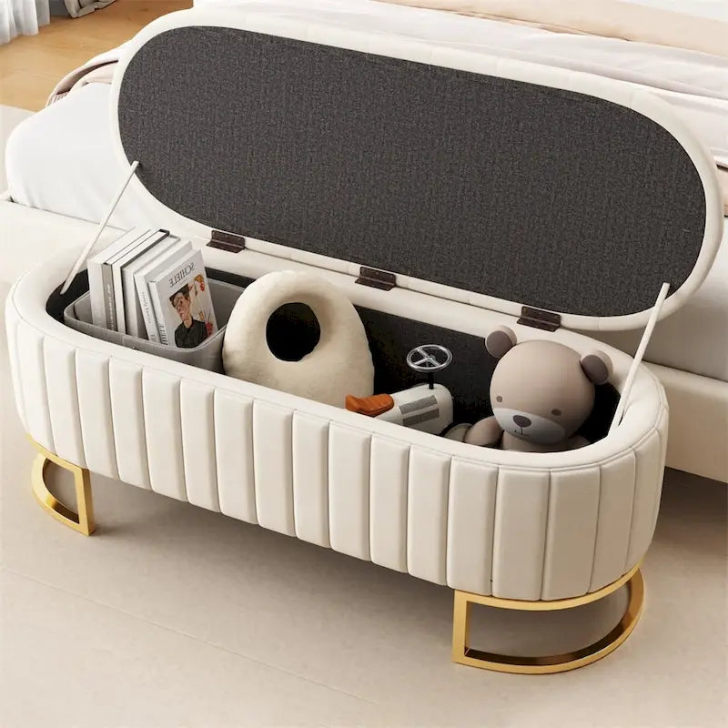Pouf de rangement en velours rembourré avec capitonnage