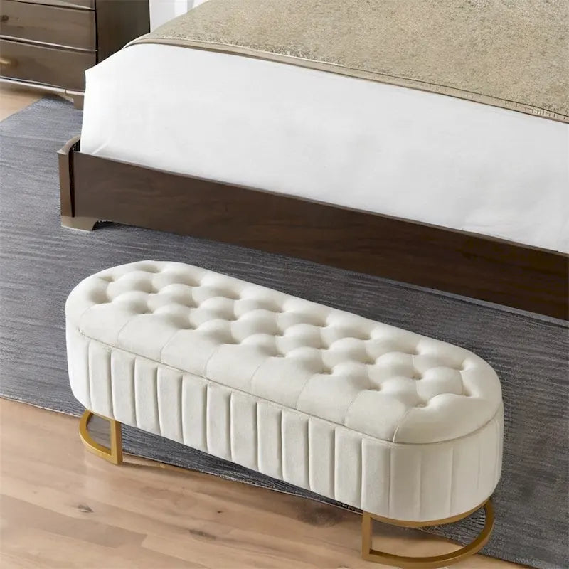 Pouf de rangement en velours rembourré avec capitonnage