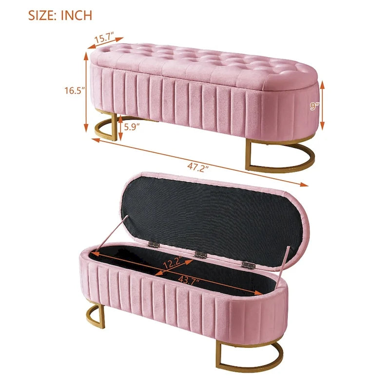 Pouf de rangement en velours rembourré avec capitonnage