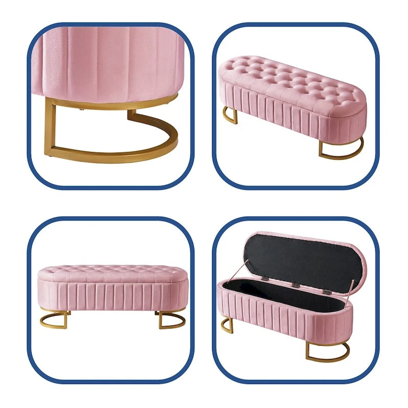 Pouf de rangement en velours rembourré avec capitonnage