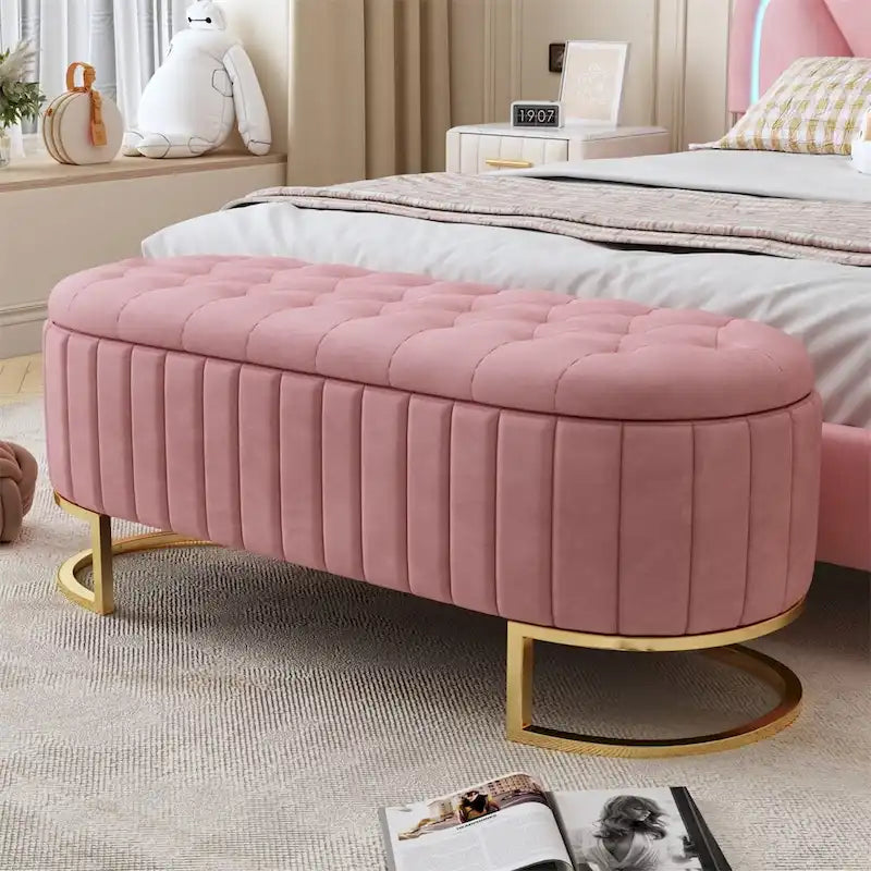 Pouf de rangement en velours rembourré avec capitonnage
