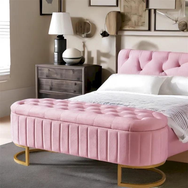 Pouf de rangement en velours rembourré avec capitonnage