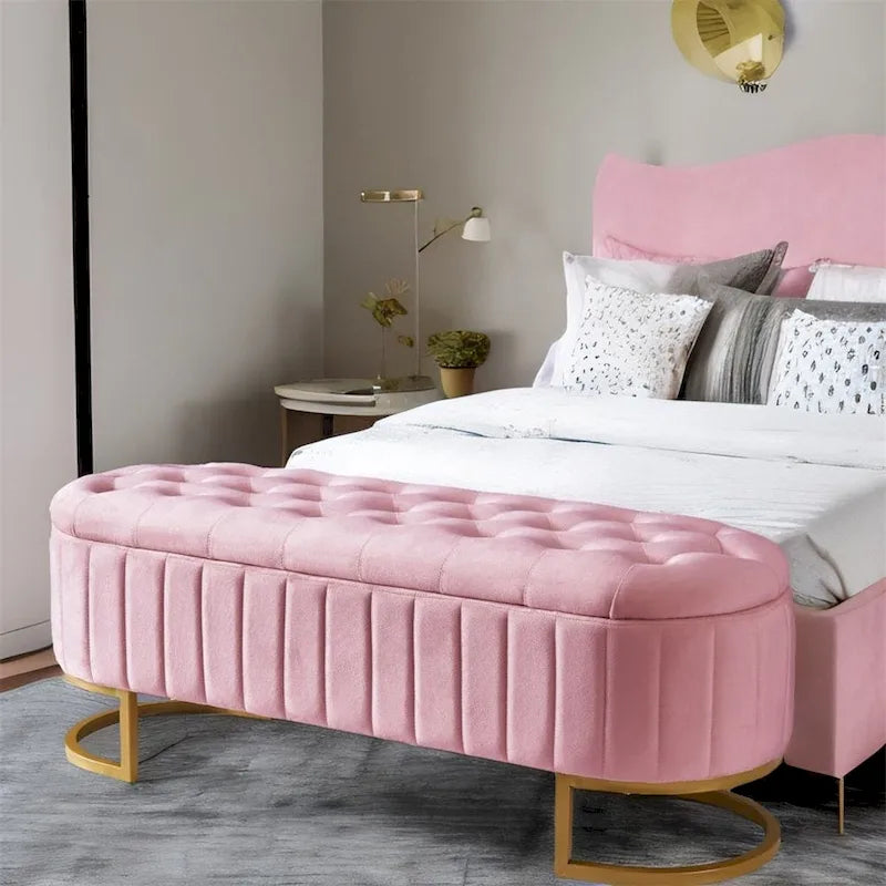 Pouf de rangement en velours rembourré avec capitonnage