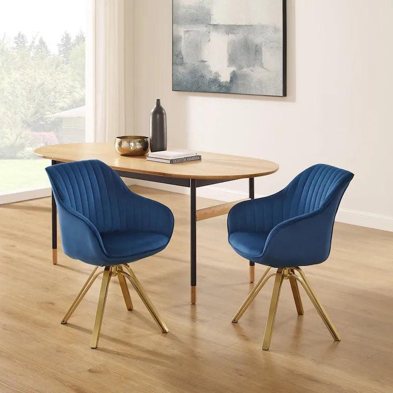 Lot de 2 chaises de salle à manger pivotantes en velours Art Leon avec pieds dorés