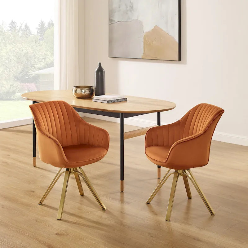 Lot de 2 chaises de salle à manger pivotantes en velours Art Leon avec pieds dorés