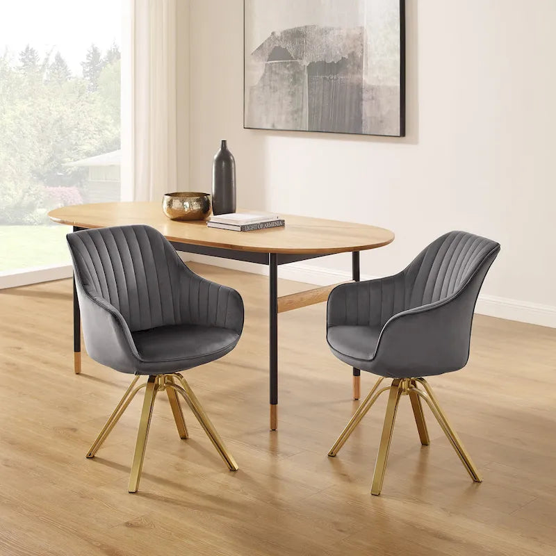 Lot de 2 chaises de salle à manger pivotantes en velours Art Leon avec pieds dorés