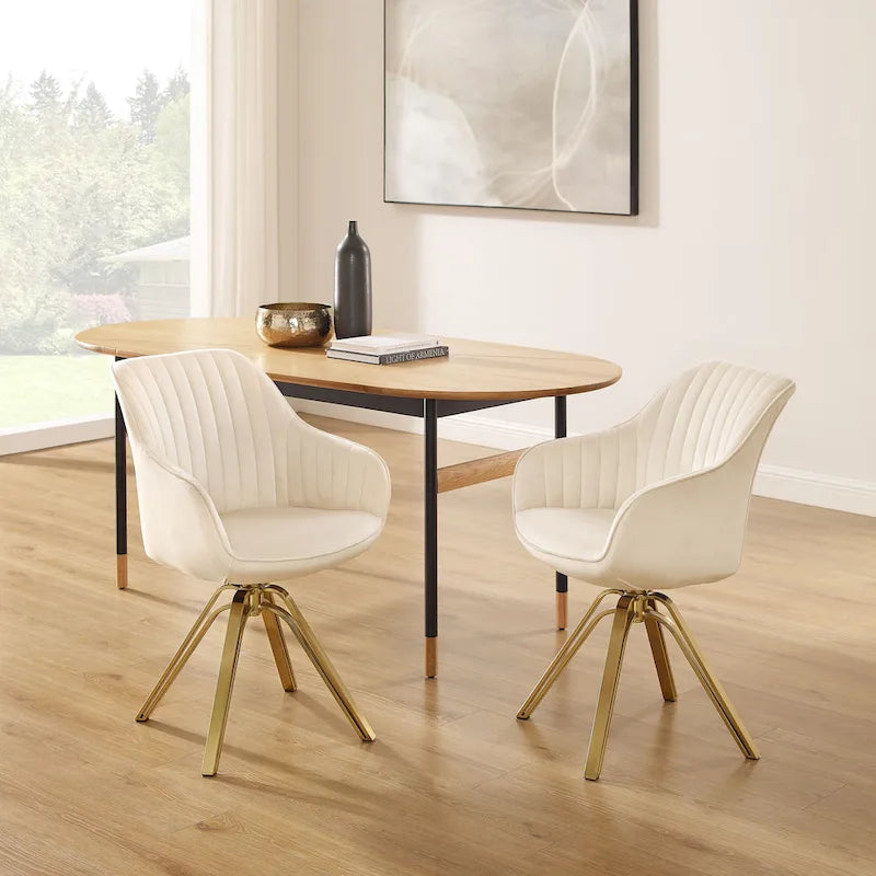 Lot de 2 chaises de salle à manger pivotantes en velours Art Leon avec pieds dorés