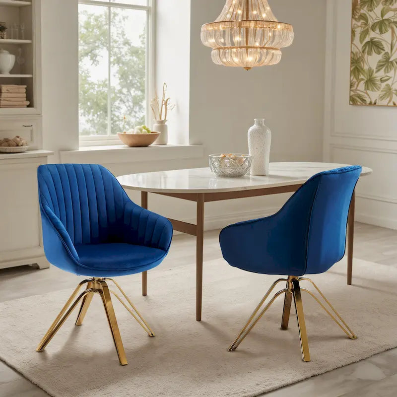 Lot de 2 chaises de salle à manger pivotantes en velours Art Leon avec pieds dorés