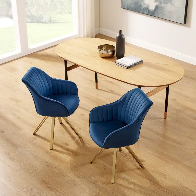 Lot de 2 chaises de salle à manger pivotantes en velours Art Leon avec pieds dorés