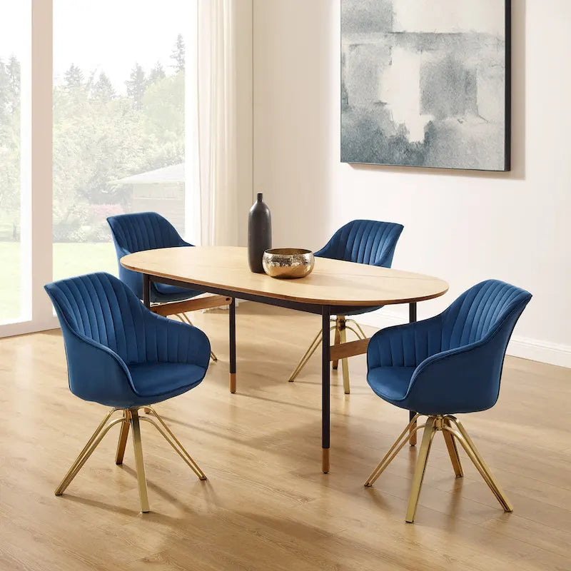 Lot de 2 chaises de salle à manger pivotantes en velours Art Leon avec pieds dorés