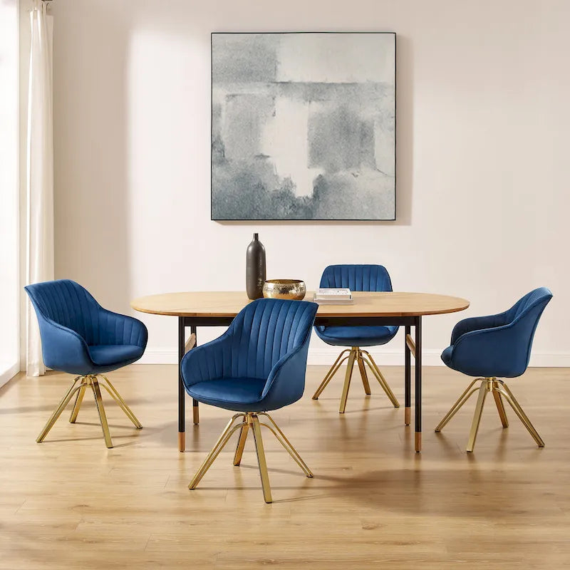 Lot de 2 chaises de salle à manger pivotantes en velours Art Leon avec pieds dorés