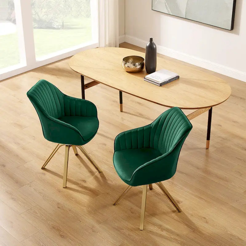 Lot de 2 chaises de salle à manger pivotantes en velours Art Leon avec pieds dorés