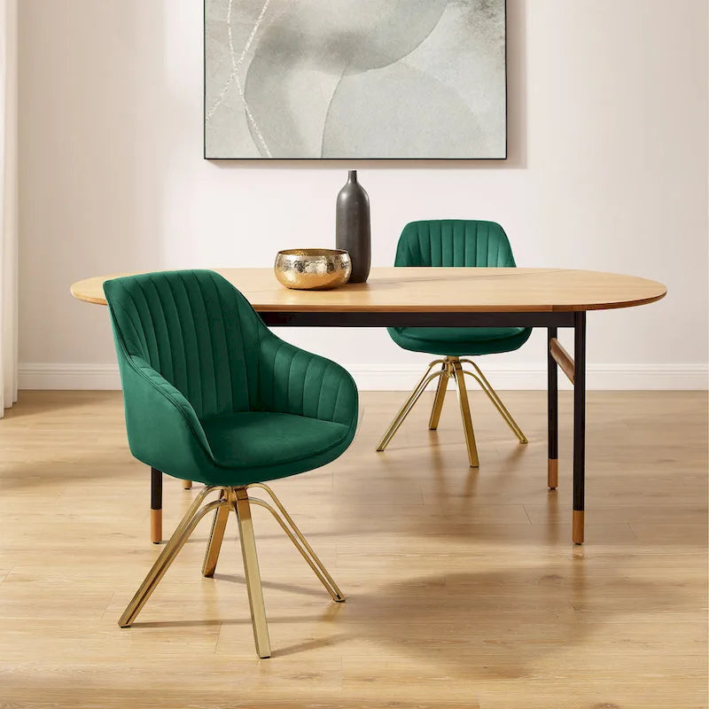 Lot de 2 chaises de salle à manger pivotantes en velours Art Leon avec pieds dorés