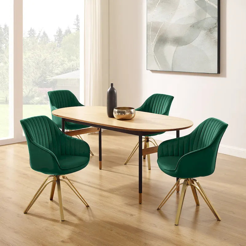 Lot de 2 chaises de salle à manger pivotantes en velours Art Leon avec pieds dorés